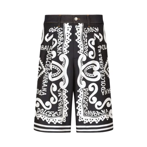 Dolce & Gabbana , Abstract Print Denim Shorts ,Black male, Sizes: