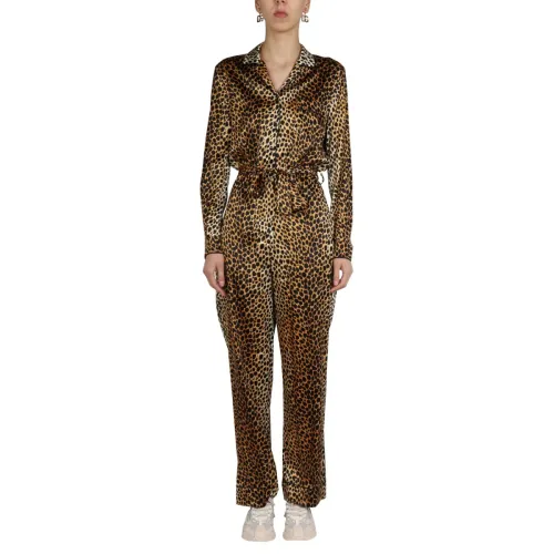 Dolce & Gabbana , Animal Pattern Satin Jumpsuit ,Brown female, Sizes: