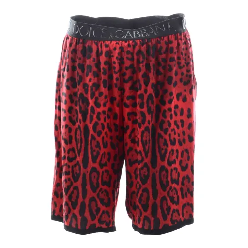 Dolce & Gabbana , Animal Print Men`s Sports Shorts ,Red male, Sizes: