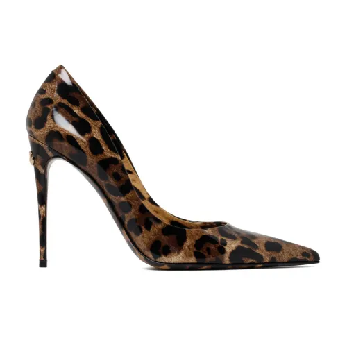 Dolce & Gabbana , Animalier Brown Calf Leather Pumps with Heel ,Brown female, Sizes: