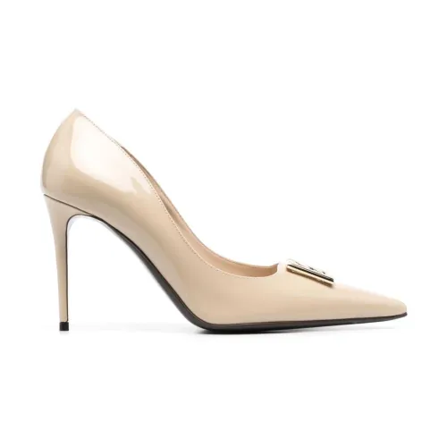 Dolce & Gabbana , Beige Logo Décolleté High Heel Shoes ,Beige female, Sizes: