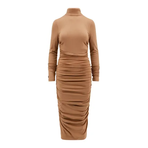Dolce & Gabbana , Beige Turtleneck Dress with Metal Monogram ,Beige female, Sizes: