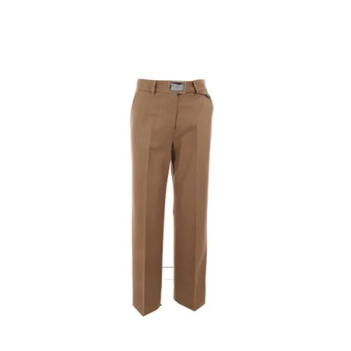 Dolce & Gabbana , Beige Wool Trousers with Silver Logo Buckle ,Brown female, Sizes: