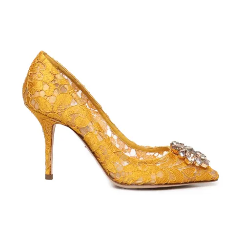Dolce & Gabbana , Bellucci Taormina Lace Heels ,Yellow female, Sizes:
