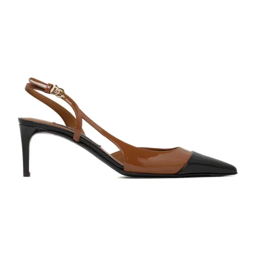 Dolce & Gabbana , Black and Camel Brown Calf Leather Pumps ,Brown female, Sizes: