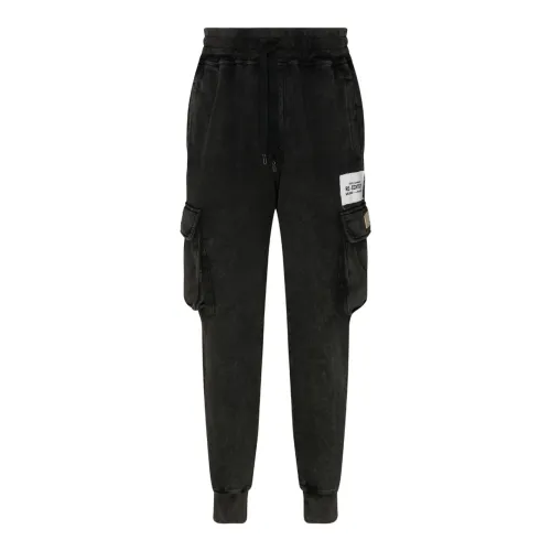 Dolce & Gabbana , Black and Multicolour Cotton Cargo Trousers ,Black male, Sizes: