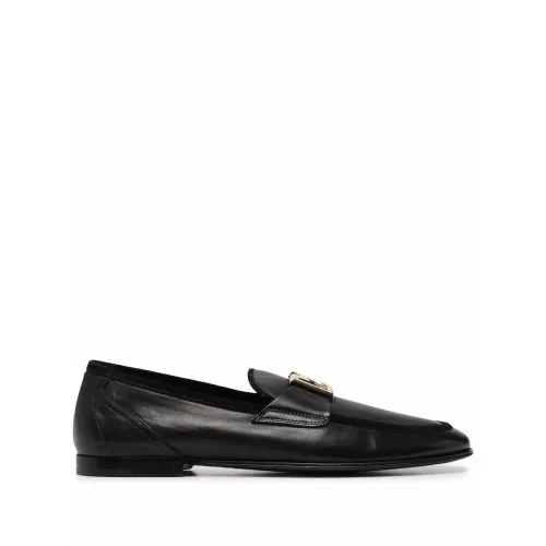 Dolce & Gabbana , Black Calf Leather Interlocking DG Plaque Loafers for Men ,Black male, Sizes: