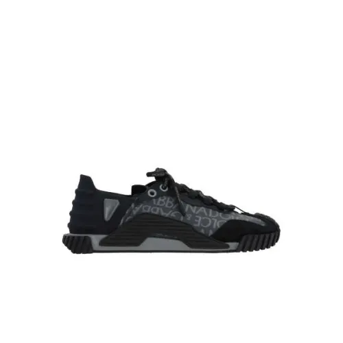 Dolce & Gabbana , Black Canvas Low-Top Sneakers with Logo Jacquard ,Black male, Sizes: