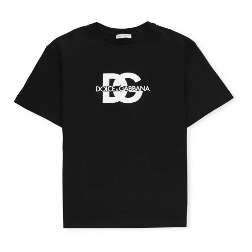 Dolce & Gabbana , Black Cotton T-shirt for Boys with Logo ,Black male, Sizes: