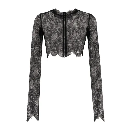 Dolce & Gabbana , Black Crop Top with Zip Closure ,Black female, Sizes: