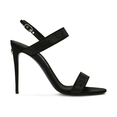 Dolce & Gabbana , Black Crystal Embellished High Heel Sandals ,Black female, Sizes: