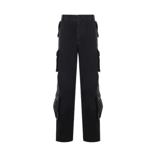 Dolce & Gabbana , Black Denim Cargo Jeans with Logo Plaque ,Black male, Sizes: