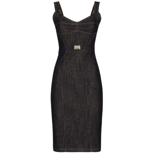 Dolce & Gabbana , Black Denim Stretch Dress with Open Back ,Black female, Sizes: