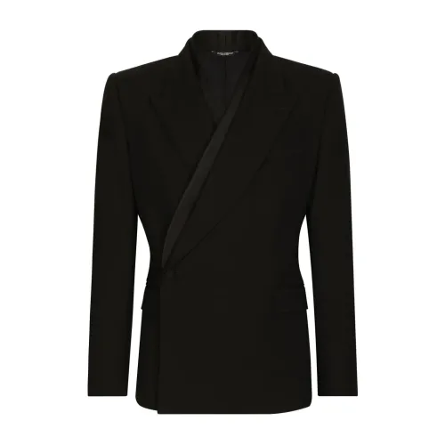 Dolce & Gabbana , Black Double-Breasted Wool Coat ,Black male, Sizes: