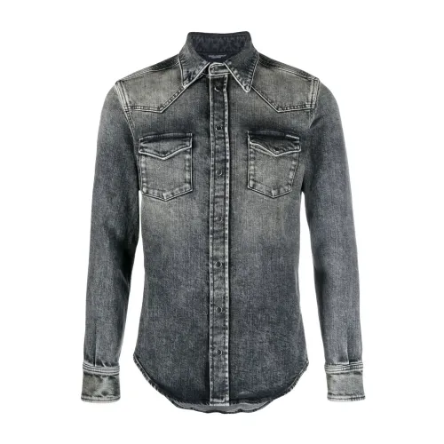 Dolce & Gabbana , Black Faded Denim Shirt - Air Component ,Gray male, Sizes: