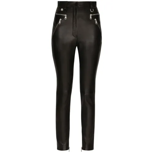 Dolce & Gabbana , Black Faux Leather Leggings with Zipper Pockets ,Black female, Sizes:
