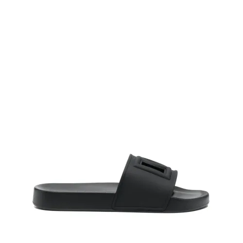 Dolce & Gabbana , Black Flat Shoes for Beachwear ,Black male, Sizes: