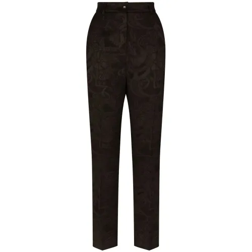 Dolce & Gabbana , Black Floral Appliqué Suit Trousers ,Black female, Sizes: