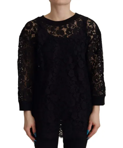 Dolce & Gabbana Black Floral Lace Pullover Sicily WoMens Blouse Cotton