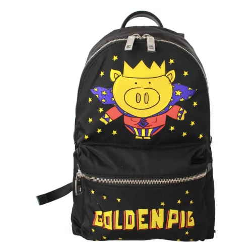 Dolce & Gabbana , Black Golden School Backpack - Pig of the Year Motive ,Black male, Sizes: ONE SIZE