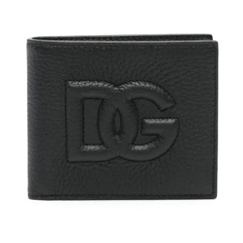 Dolce & Gabbana , Black Hammered Leather Billfold Wallet ,Black male, Sizes: ONE SIZE