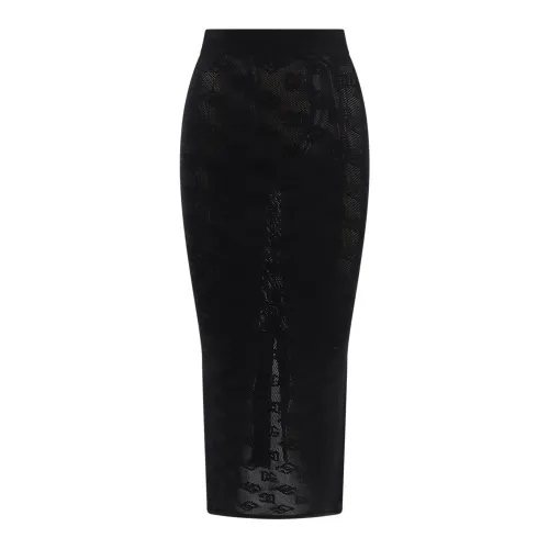 Dolce & Gabbana , Black High Waist Skirt with Back Slit ,Black female, Sizes: