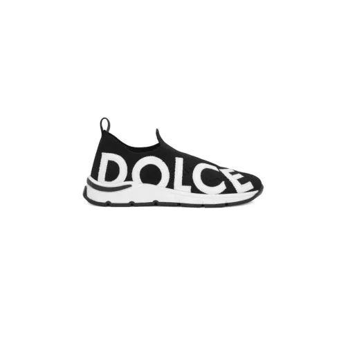 Dolce & Gabbana , Black Knitwear Kids Sneakers with Logo ,Black unisex, Sizes: