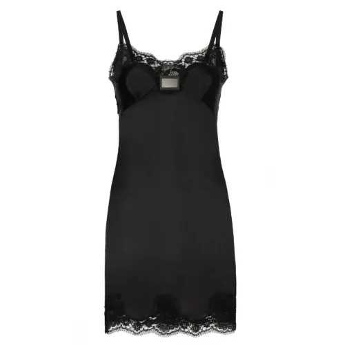 Dolce & Gabbana , Black Lace Detail Mini Dress ,Black female, Sizes: