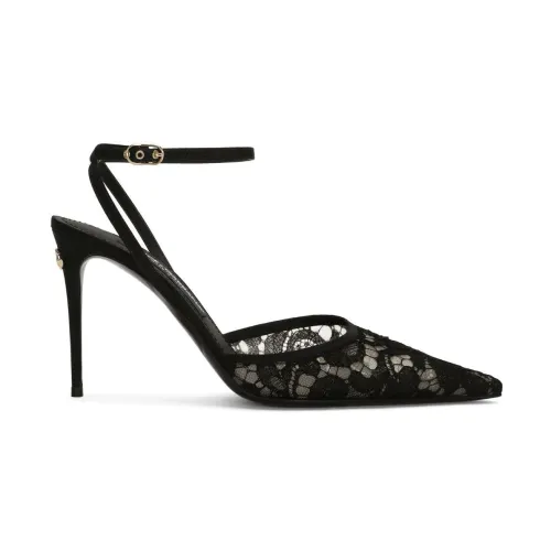 Dolce & Gabbana , Black Lace Slingback with Stiletto Heel ,Black female, Sizes: