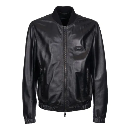 Dolce & Gabbana , Black Lamb Leather Bomber Jacket ,Black male, Sizes: