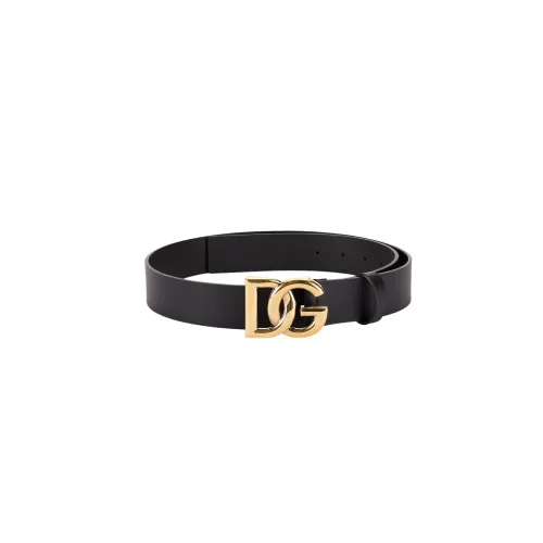 Dolce & Gabbana , Black Leather Belt with Gold Buckle ,Black male, Sizes: