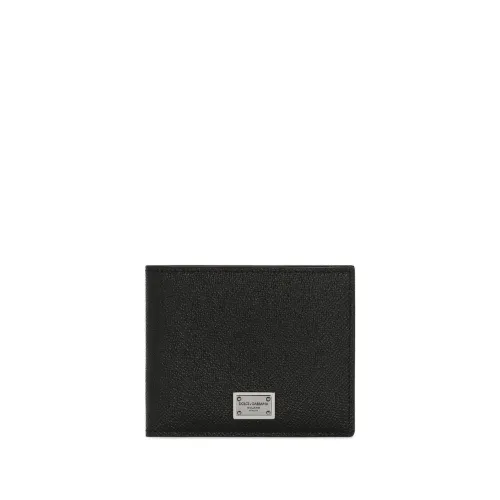 Dolce & Gabbana , Black Leather Bi-Fold Wallet with Logo Plaque ,Black male, Sizes: ONE SIZE