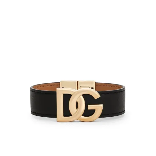 Dolce & Gabbana , Black Leather Bijoux with Logo Detail ,Black male, Sizes: M