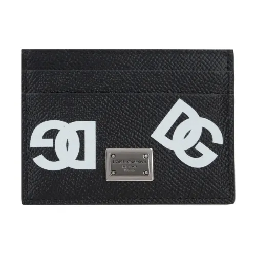 Dolce & Gabbana , Black Leather Credit Card Wallet with DG Print ,Black male, Sizes: ONE SIZE
