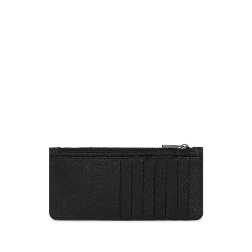 Dolce & Gabbana , Black Leather Credit Card Wallet with Zipper Closure ,Black male, Sizes: ONE SIZE