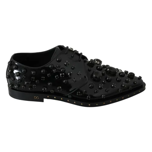 Dolce & Gabbana , Black Leather Crystal Dress Brogue Shoes ,Black female, Sizes:
