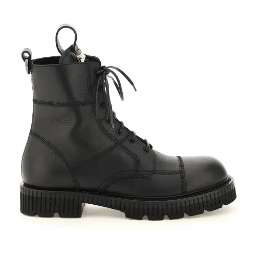 Dolce & Gabbana , Black Leather Lace Up Ankle Boots ,Black male, Sizes: