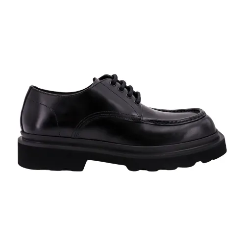 Dolce & Gabbana , Black Leather Lace-Up Shoes ,Black male, Sizes:
