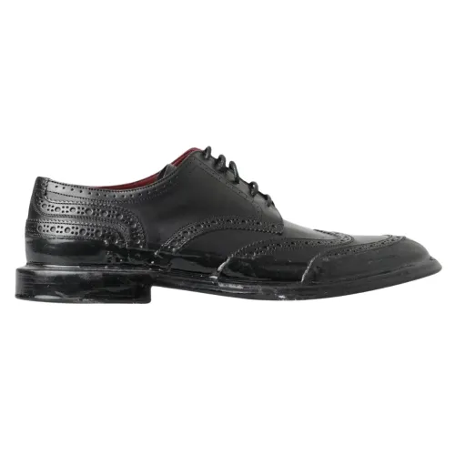 Dolce & Gabbana , Black Leather Oxford Wingtip Formal Derby Shoes ,Black male, Sizes: