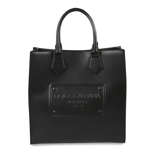Dolce & Gabbana , Black Leather Shopping Bag with 3D Logo ,Black male, Sizes: ONE SIZE