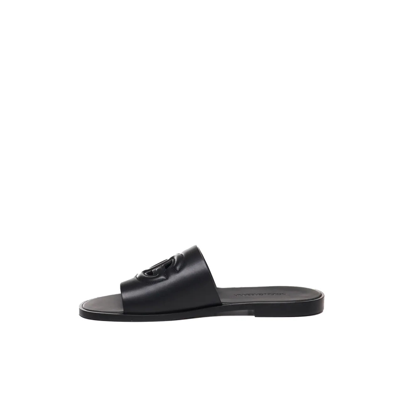 Dolce & Gabbana , Black Leather Slide Sandals ,Black male, Sizes: