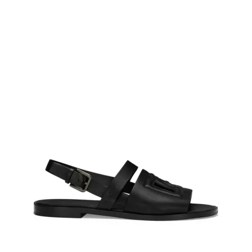 Dolce & Gabbana , Black Leather Slippers ,Black male, Sizes: