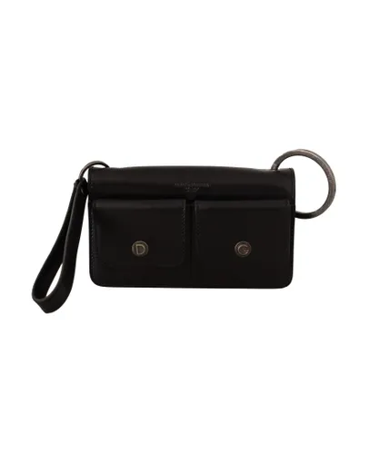 Dolce & Gabbana Black Leather Wristlet Mini Bag Card Bill Mens Wallet - One Size