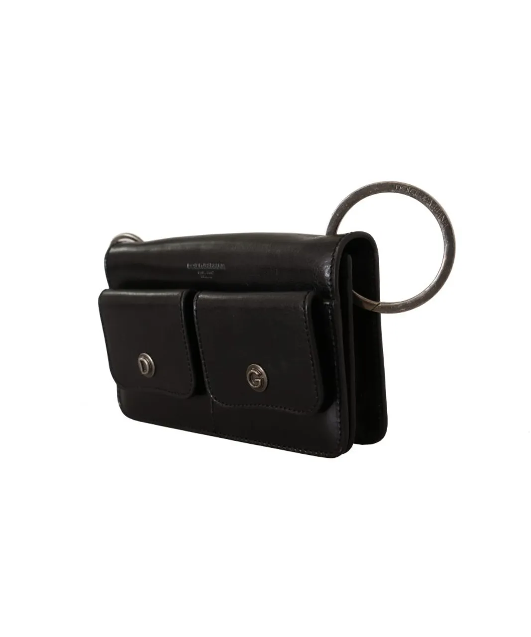 Dolce & Gabbana Black Leather Wristlet Mini Bag Card Bill Mens Wallet - One Size