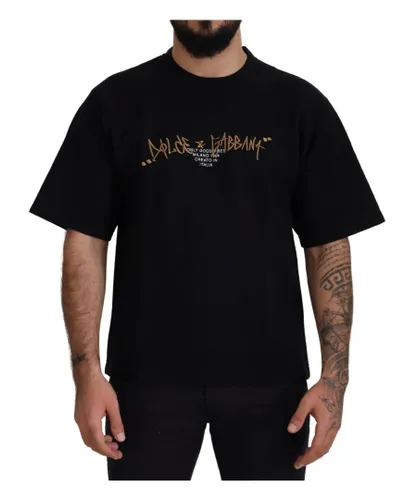 Dolce & Gabbana Black Logo Cotton Crewneck Mens T-shirt