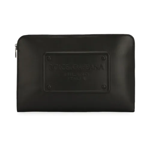 Dolce & Gabbana , Black Logo-Debossed Leather Clutch Bag ,Black male, Sizes: ONE SIZE