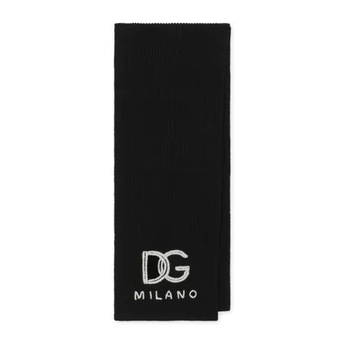 Dolce & Gabbana , Black Logo-Embroidered Cashmere Scarf ,Black male, Sizes: ONE