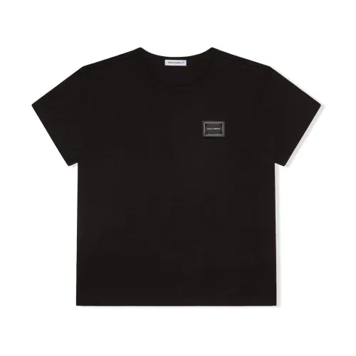 Dolce & Gabbana , Black Logo-Patch T-shirt for Boys ,Black male, Sizes: