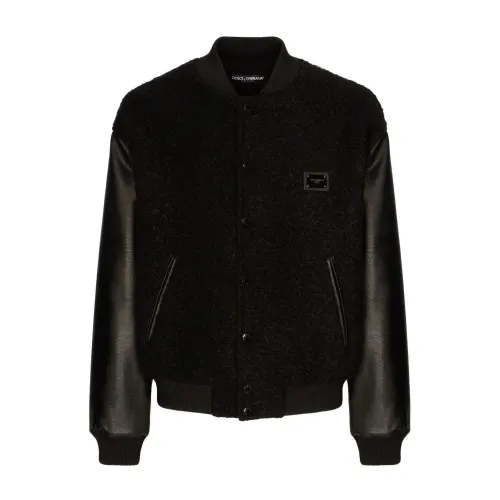 Dolce & Gabbana , Black Logo-Plaque Bomber Jacket ,Black male, Sizes: