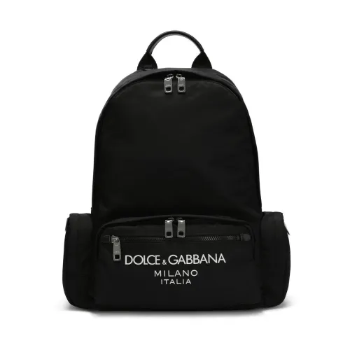 Dolce & Gabbana , Black Logo Print Backpack with Zip ,Black male, Sizes: ONE SIZE